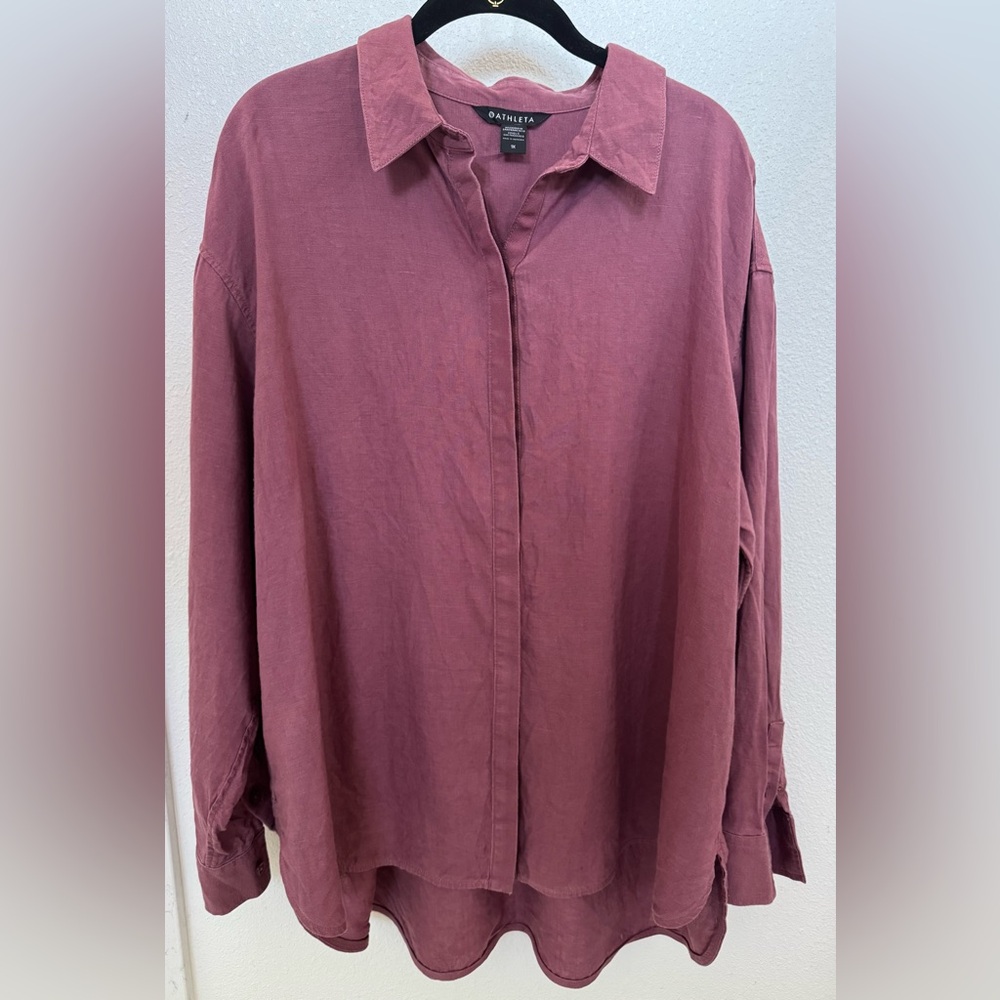 Athleta Linen Oversized Button Down Shirt with Notched Collar